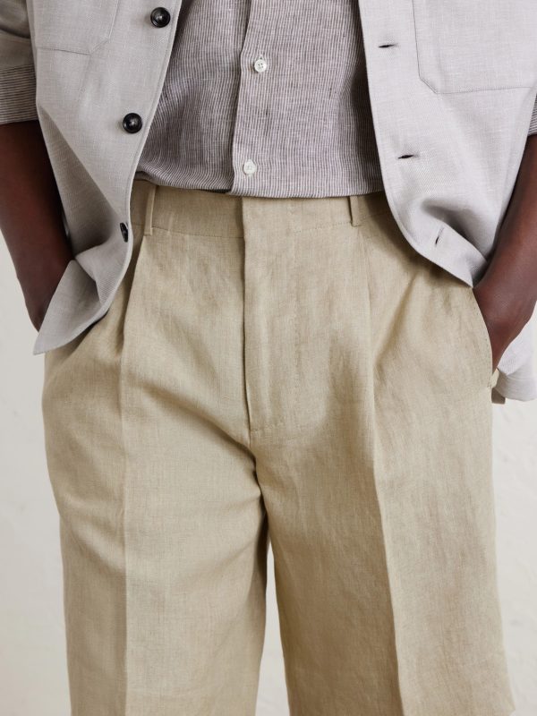 Straight-Leg Pleated Linen Shorts - CU