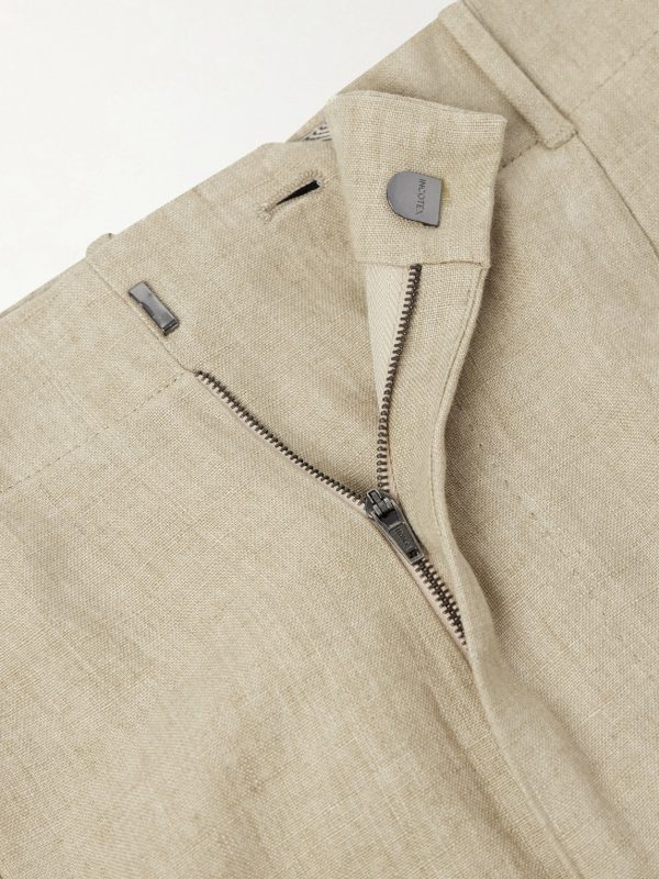 Straight-Leg Pleated Linen Shorts - E1