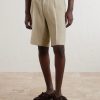 Straight-Leg Pleated Linen Shorts - FR