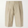 Straight-Leg Pleated Linen Shorts