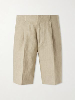 Straight-Leg Pleated Linen Shorts