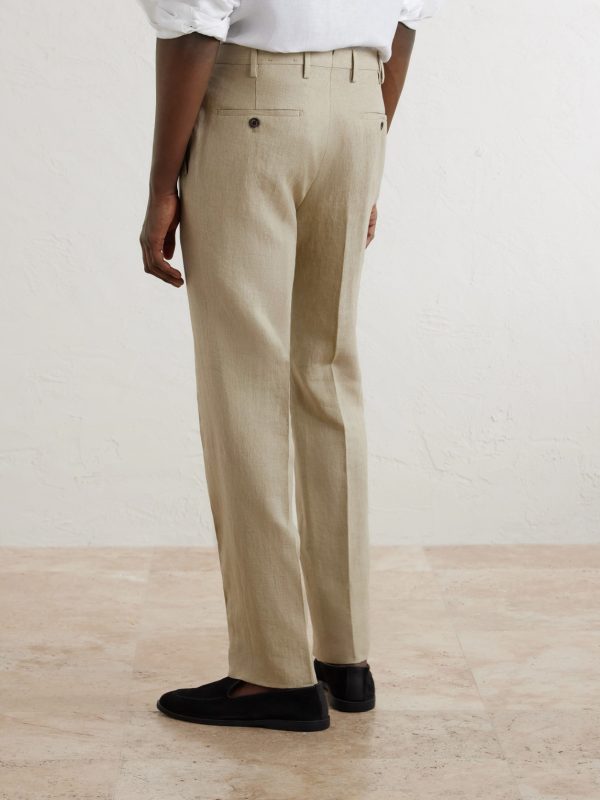 Straight-Leg Pleated Linen Trousers - BK Straight-Leg Pleated Linen Trousers - BK