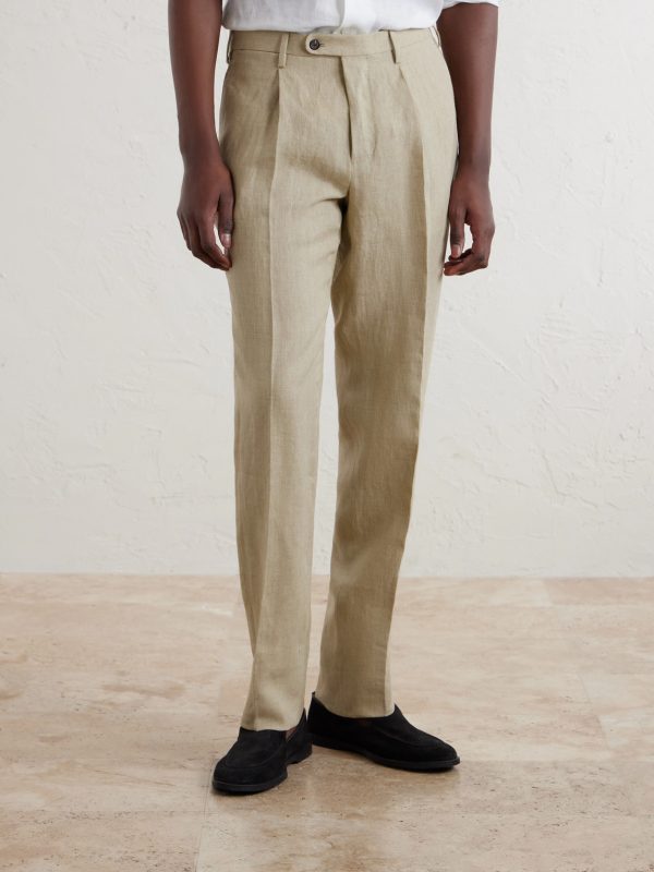 Straight-Leg Pleated Linen Trousers - FR Straight-Leg Pleated Linen Trousers - FR