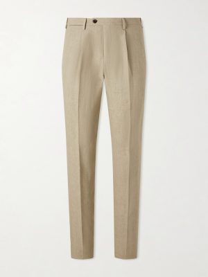 Straight-Leg Pleated Linen Trousers