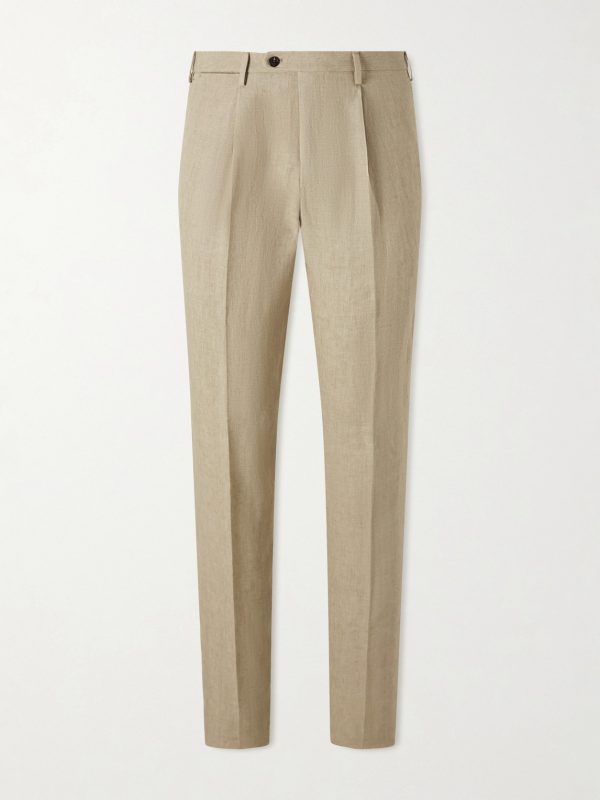 Straight-Leg Pleated Linen Trousers Straight-Leg Pleated Linen Trousers