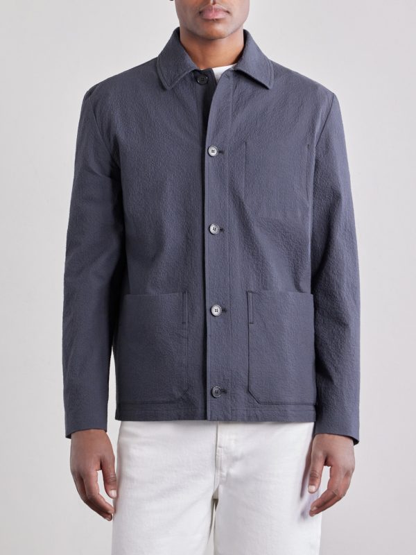 Cotton and Silk-Blend Seersucker Overshirt - FR Cotton and Silk-Blend Seersucker Overshirt - FR