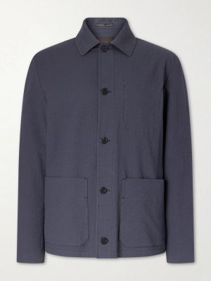 Cotton and Silk-Blend Seersucker Overshirt Cotton and Silk-Blend Seersucker Overshirt