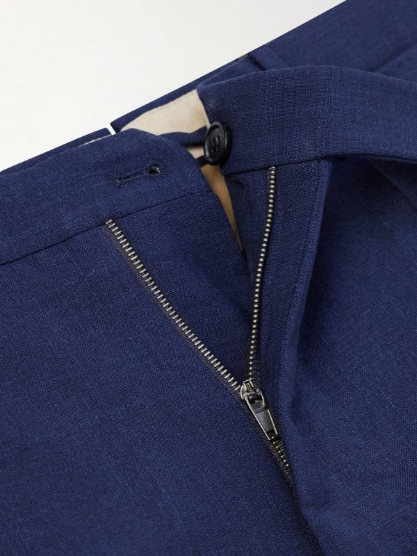 Straight-Leg Pleated Virgin Wool, Silk and Linen-Blend Trousers - E1