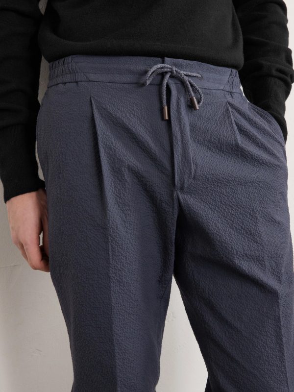 Tapered Cotton-Blend Seersucker Trousers - CU
