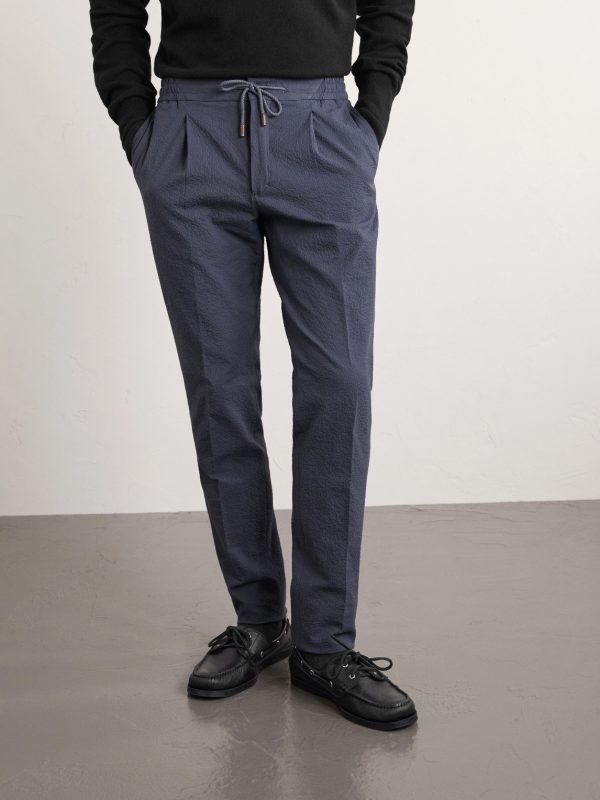 Tapered Cotton-Blend Seersucker Trousers - FR