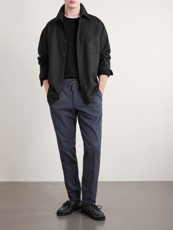 Tapered Cotton-Blend Seersucker Trousers - OU