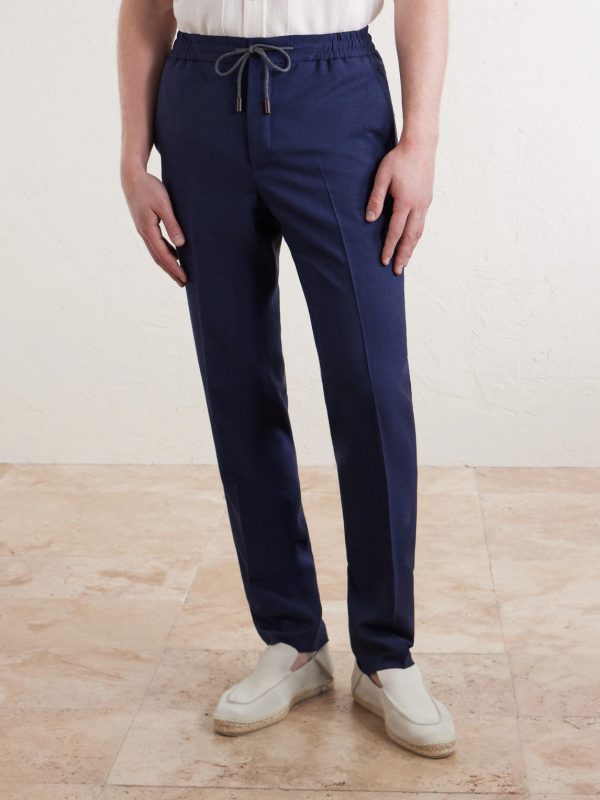 Tapered Pleated Virgin Wool, Silk and Linen-Blend Drawstring Trousers - FR