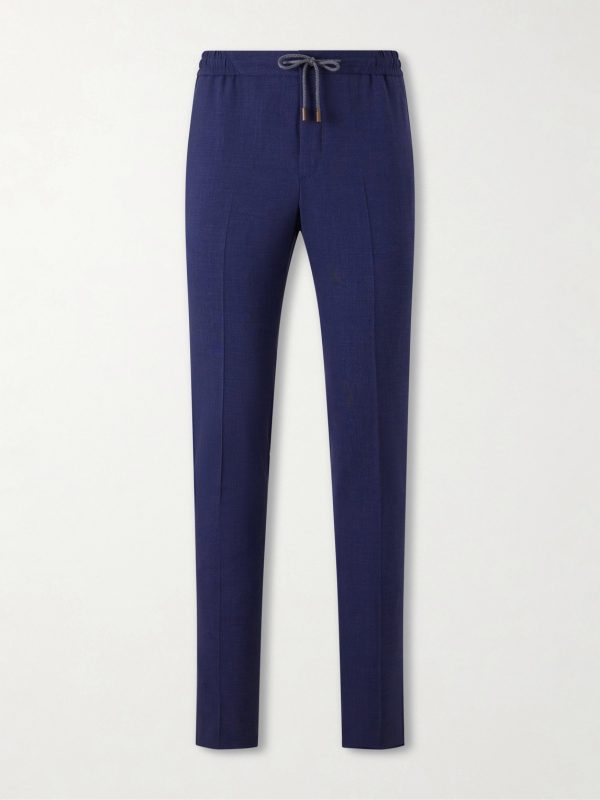 Tapered Pleated Virgin Wool, Silk and Linen-Blend Drawstring Trousers