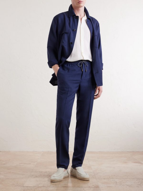 Tapered Pleated Virgin Wool, Silk and Linen-Blend Drawstring Trousers - OU
