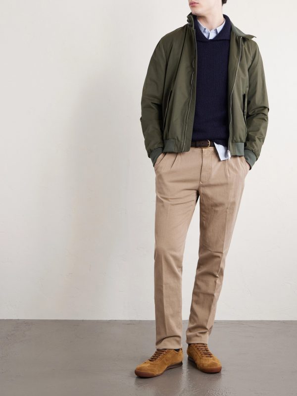 Tapered Pleated Cotton-Blend Gabardine Trousers - OU Tapered Pleated Cotton-Blend Gabardine Trousers - OU