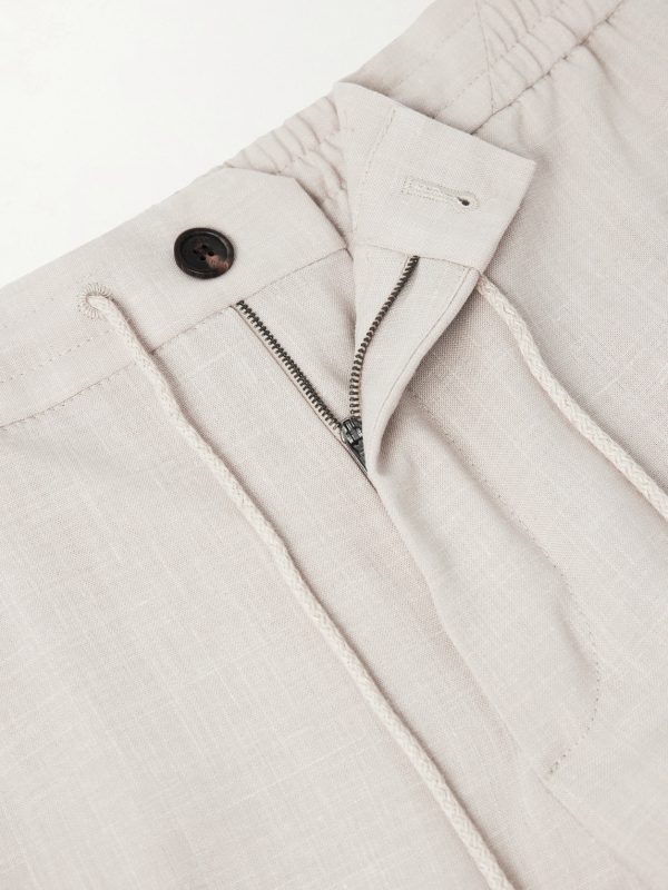 Straight-Leg Pleated Virgin Wool, Silk and Linen-Blend Trousers - E1 Straight-Leg Pleated Virgin Wool, Silk and Linen-Blend Trousers - E1