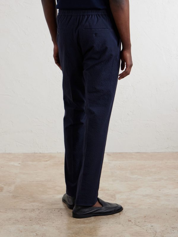 Tapered Cotton-Blend Seersucker Trousers - BK