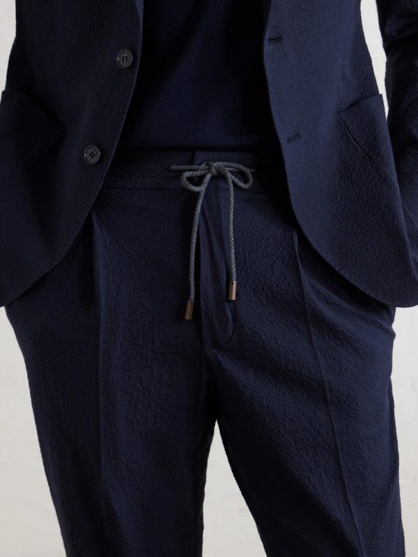 Tapered Cotton-Blend Seersucker Trousers - CU