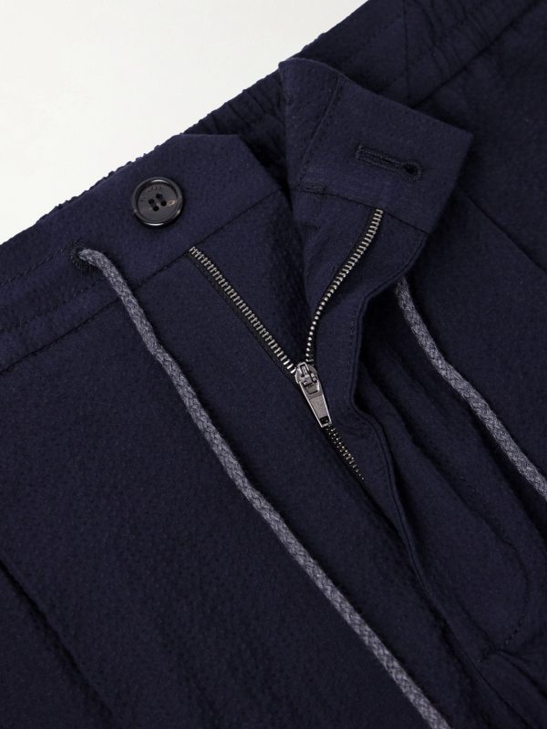 Tapered Cotton-Blend Seersucker Trousers - E1