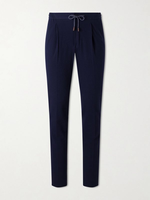 Tapered Cotton-Blend Seersucker Trousers