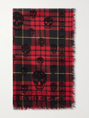 Fringed Checked Wool and Silk-Blend Scarf