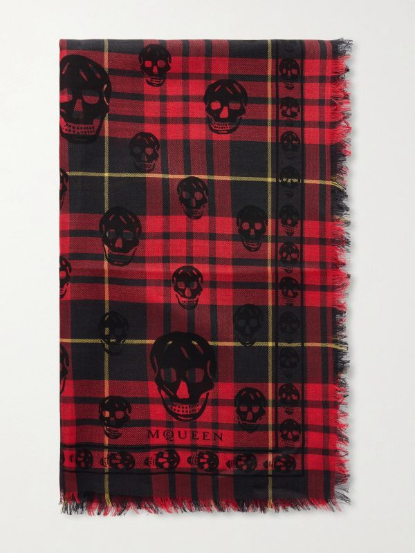 Fringed Checked Wool and Silk-Blend Scarf