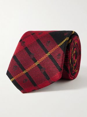 8cm Logo-Embroidered Checked Silk Tie 8cm Logo-Embroidered Checked Silk Tie