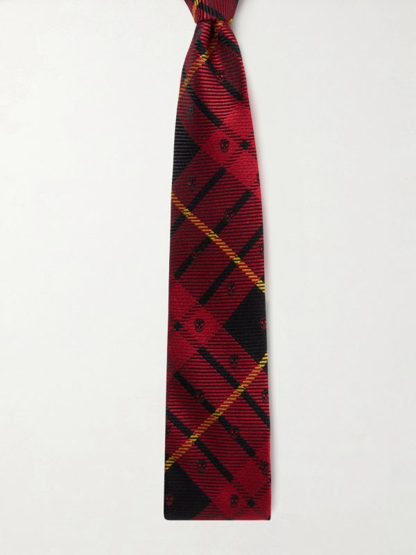 8cm Logo-Embroidered Checked Silk Tie - OU 8cm Logo-Embroidered Checked Silk Tie - OU