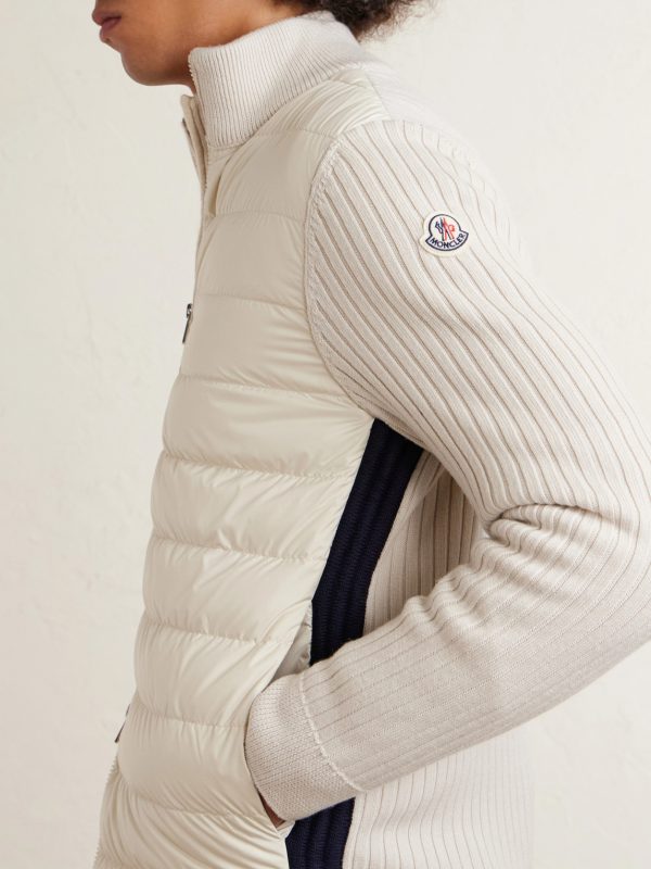 Shell-Trimmed Ribbed Wool Down Zip-Up Cardigan - CU Shell-Trimmed Ribbed Wool Down Zip-Up Cardigan - CU