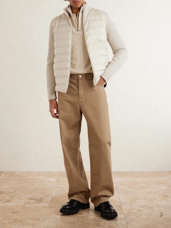 Shell-Trimmed Ribbed Wool Down Zip-Up Cardigan - OU Shell-Trimmed Ribbed Wool Down Zip-Up Cardigan - OU