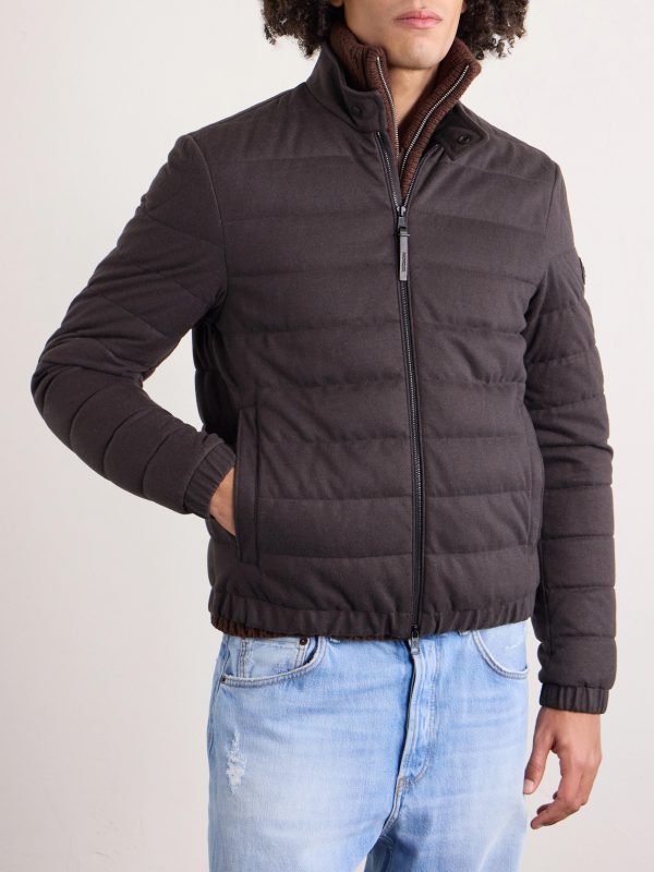 Luray Slim-Fit Leather-Trimmed Quilted Jersey Down Jacket - FR Luray Slim-Fit Leather-Trimmed Quilted Jersey Down Jacket - FR