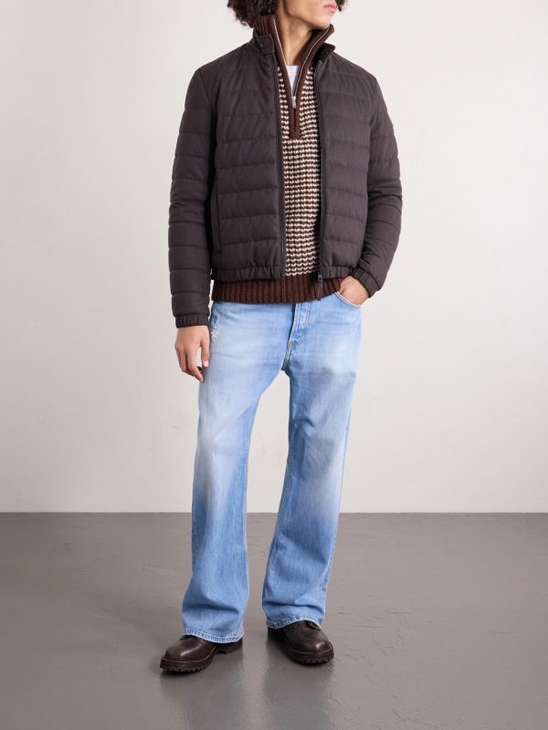 Luray Slim-Fit Leather-Trimmed Quilted Jersey Down Jacket - OU Luray Slim-Fit Leather-Trimmed Quilted Jersey Down Jacket - OU