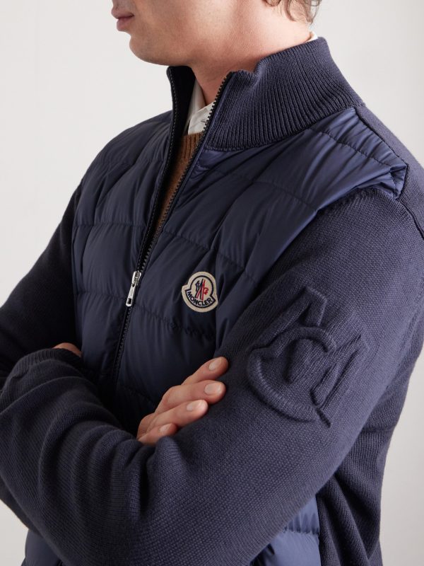 Panelled Cotton and Quilted Shell Down Zip-Up Cardigan - CU Panelled Cotton and Quilted Shell Down Zip-Up Cardigan - CU