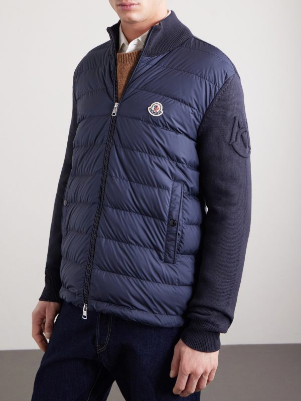 Panelled Cotton and Quilted Shell Down Zip-Up Cardigan - FR Panelled Cotton and Quilted Shell Down Zip-Up Cardigan - FR