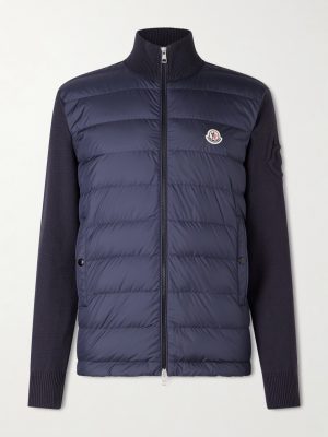 Panelled Cotton and Quilted Shell Down Zip-Up Cardigan Panelled Cotton and Quilted Shell Down Zip-Up Cardigan
