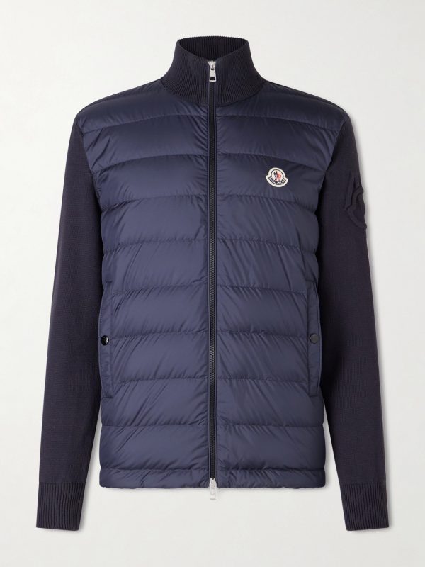 Panelled Cotton and Quilted Shell Down Zip-Up Cardigan Panelled Cotton and Quilted Shell Down Zip-Up Cardigan