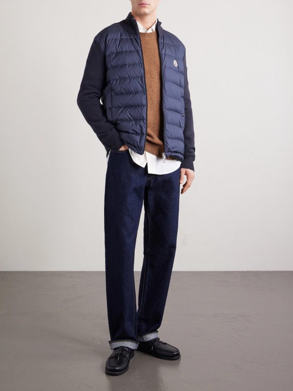 Panelled Cotton and Quilted Shell Down Zip-Up Cardigan - OU Panelled Cotton and Quilted Shell Down Zip-Up Cardigan - OU