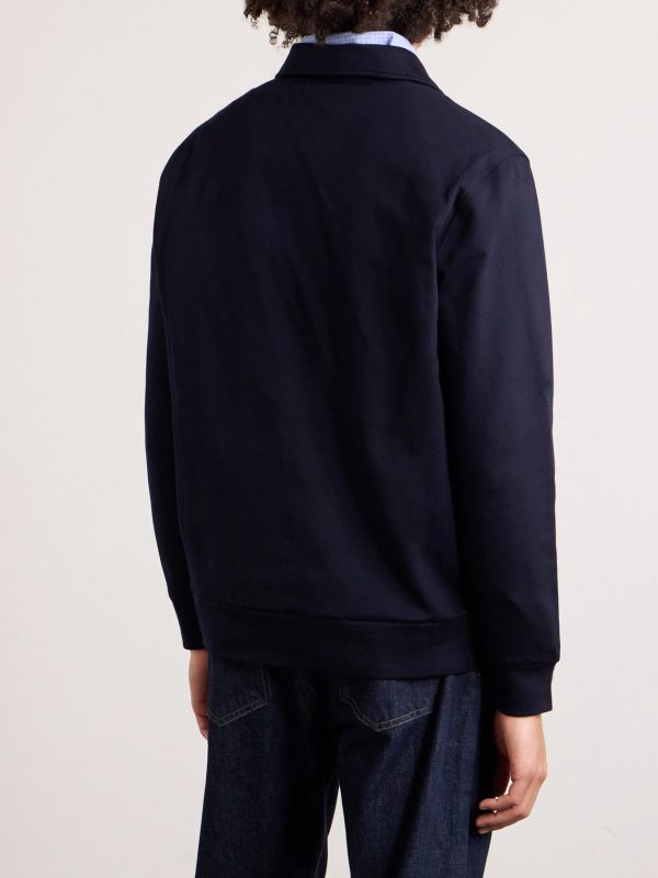 Leather-Trimmed Cotton-Jersey Half-Zip Polo Shirt - BK Leather-Trimmed Cotton-Jersey Half-Zip Polo Shirt - BK