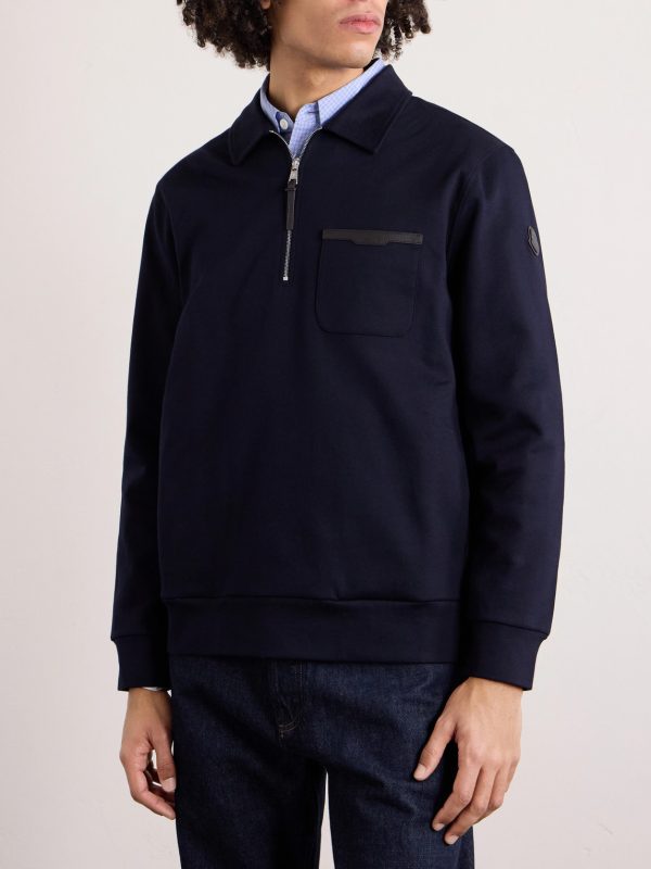 Leather-Trimmed Cotton-Jersey Half-Zip Polo Shirt - FR Leather-Trimmed Cotton-Jersey Half-Zip Polo Shirt - FR