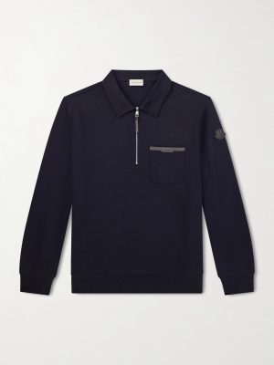Leather-Trimmed Cotton-Jersey Half-Zip Polo Shirt Leather-Trimmed Cotton-Jersey Half-Zip Polo Shirt
