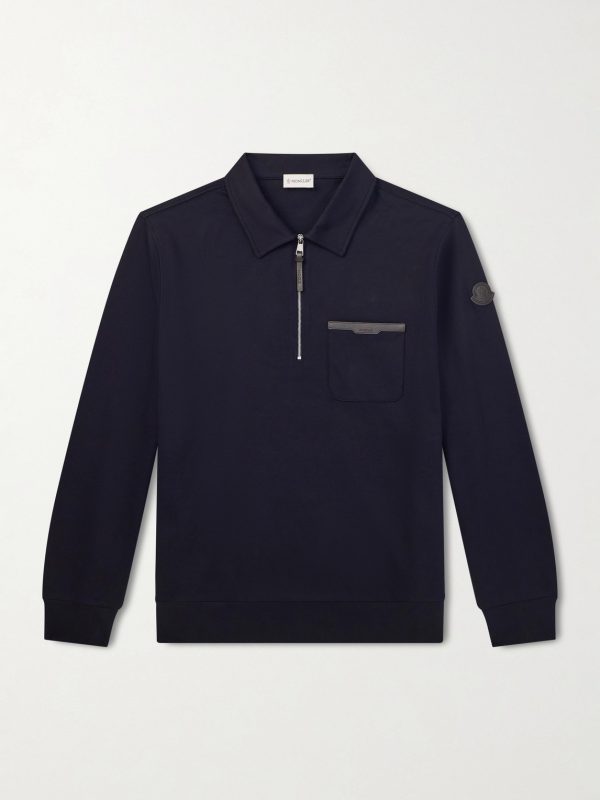 Leather-Trimmed Cotton-Jersey Half-Zip Polo Shirt Leather-Trimmed Cotton-Jersey Half-Zip Polo Shirt