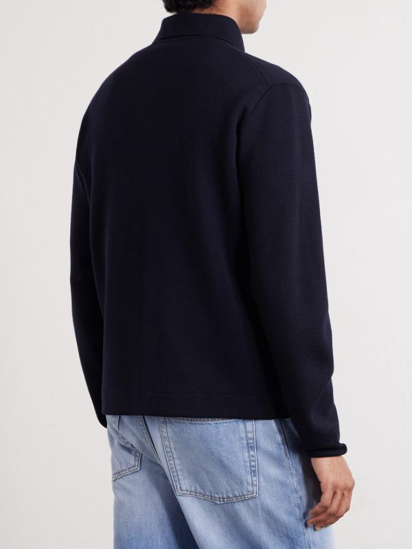 Leather-Trimmed Virgin Wool Zip-Up Cardigan - BK Leather-Trimmed Virgin Wool Zip-Up Cardigan - BK