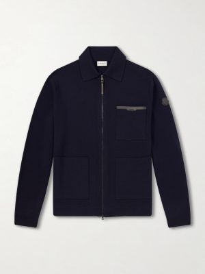 Leather-Trimmed Virgin Wool Zip-Up Cardigan Leather-Trimmed Virgin Wool Zip-Up Cardigan