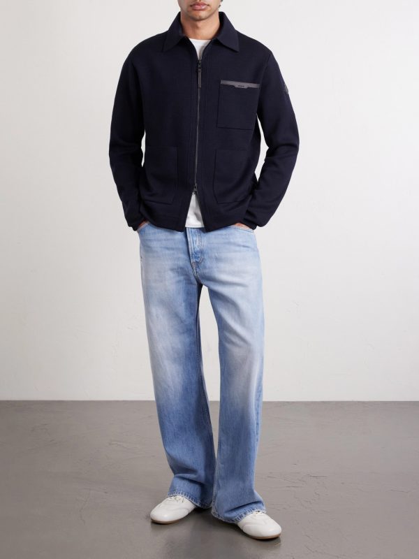 Leather-Trimmed Virgin Wool Zip-Up Cardigan - OU Leather-Trimmed Virgin Wool Zip-Up Cardigan - OU
