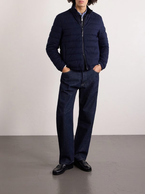 Luray Slim-Fit Leather-Trimmed Quilted Jersey Down Jacket - OU Luray Slim-Fit Leather-Trimmed Quilted Jersey Down Jacket - OU