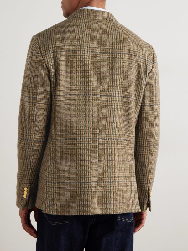 Incotex Double-Breasted Prince of Wales Checked Wool Blazer - BK