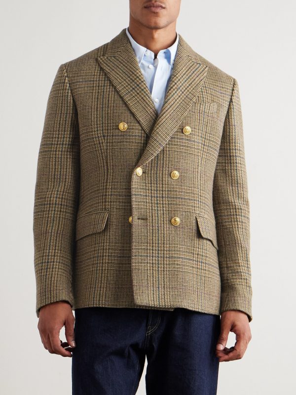 Incotex Double-Breasted Prince of Wales Checked Wool Blazer - FR