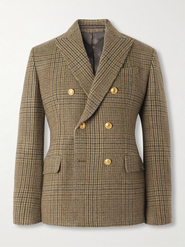 Incotex Double-Breasted Prince of Wales Checked Wool Blazer