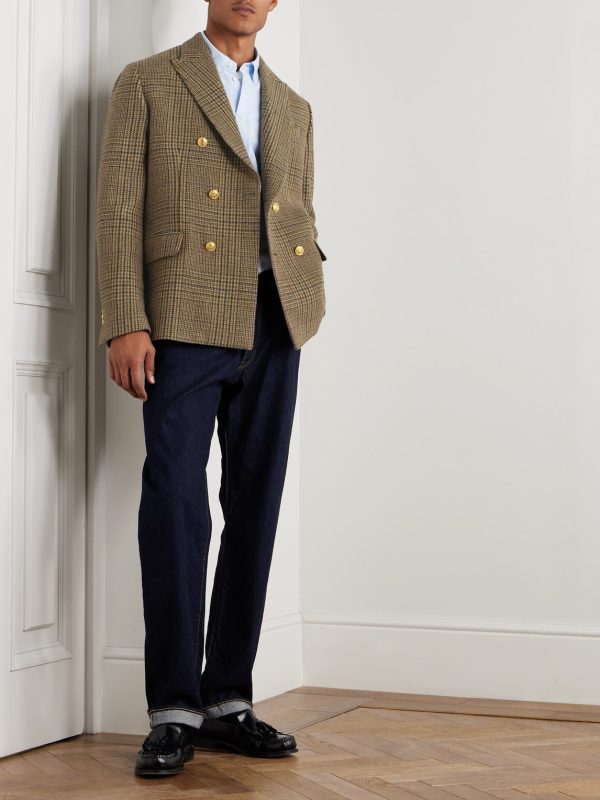 Incotex Double-Breasted Prince of Wales Checked Wool Blazer - OU