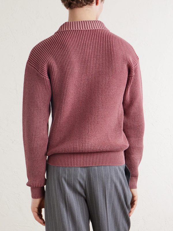 Knitted Cotton-Blend Polo Sweater - BK
